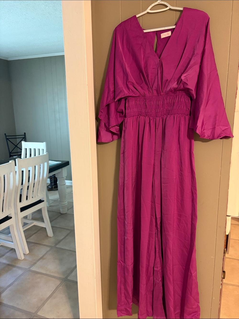 Flattering Fuchsia V‑Neck Smocked Waist Maxi Dress